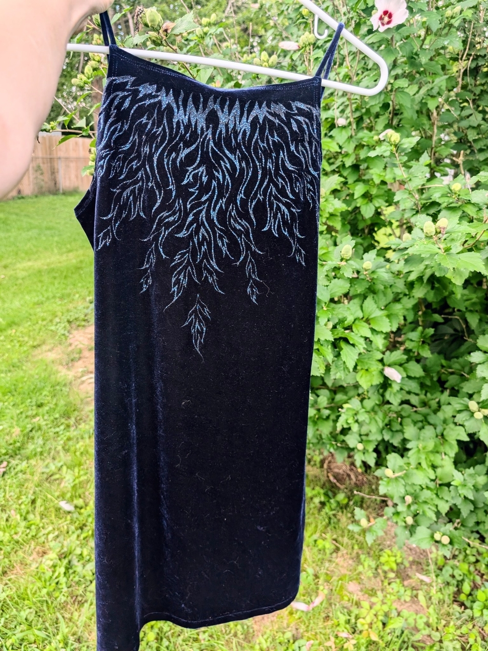 Status Collection Navy Velvet Midi Skirt with Embroidered Vine Motif